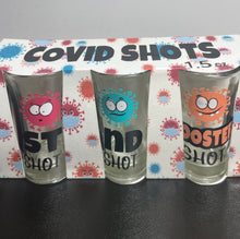 Load image into Gallery viewer, COVID SHOTS!! Set of three 1.5oz glass shot glasses
