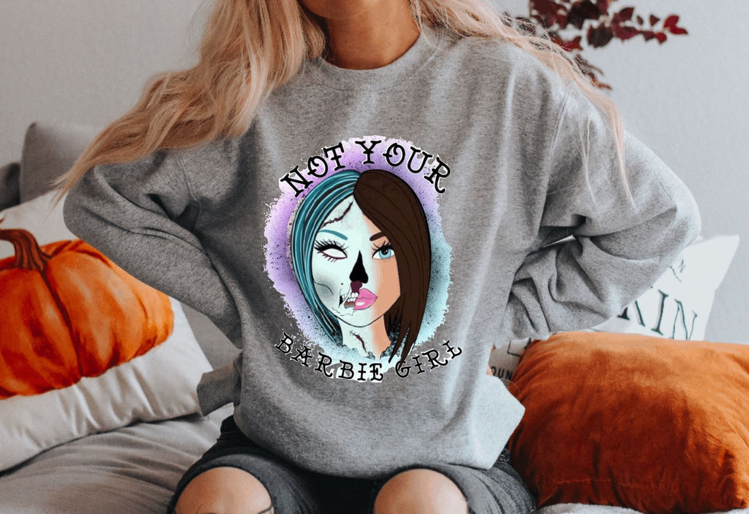NOT YOUR BARBIE GIRL GRAY CREWNECK SWEATSHIRT